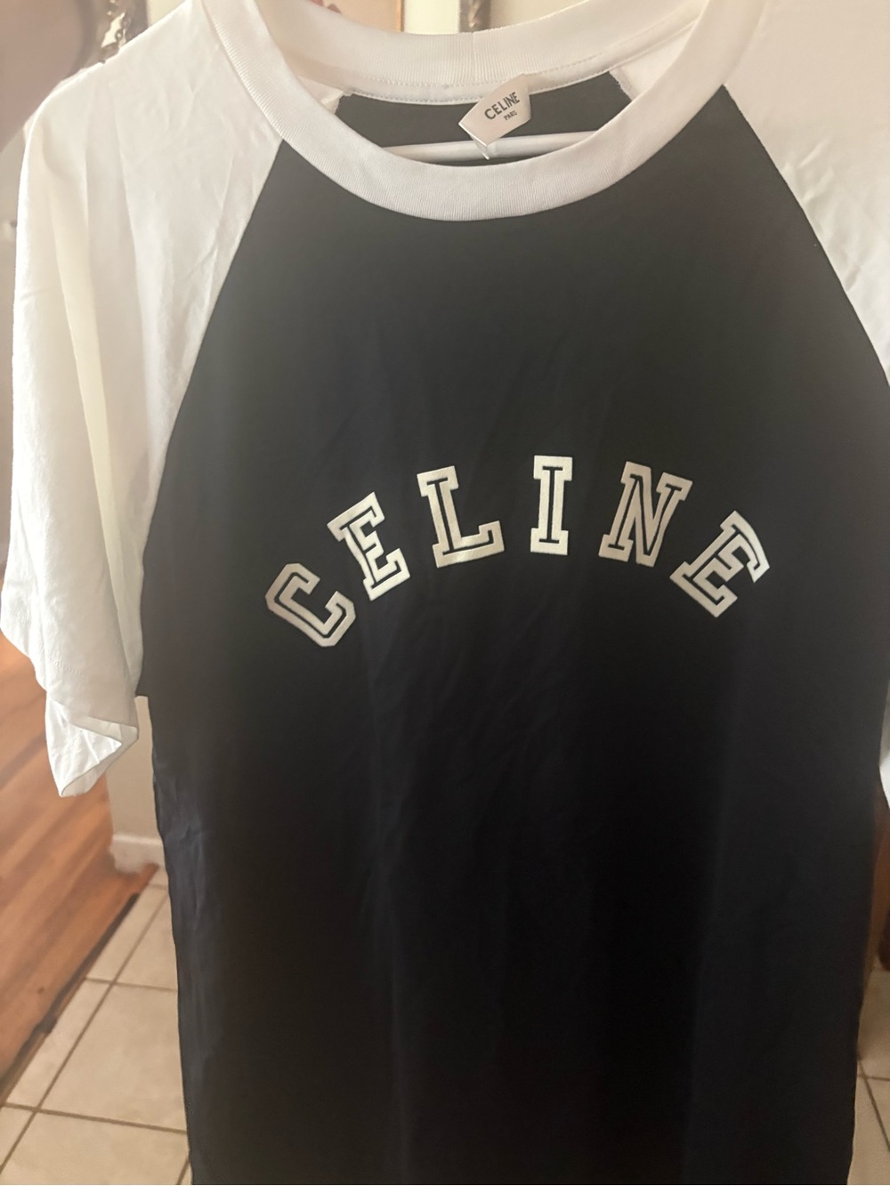 Celine Black and White Baseball-Style Tee Size XL - Picture 2 of 11